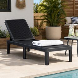 4-Way Height Adjustable Sun Lounger Black Outdoor Chaise Lounge Reclining Chair