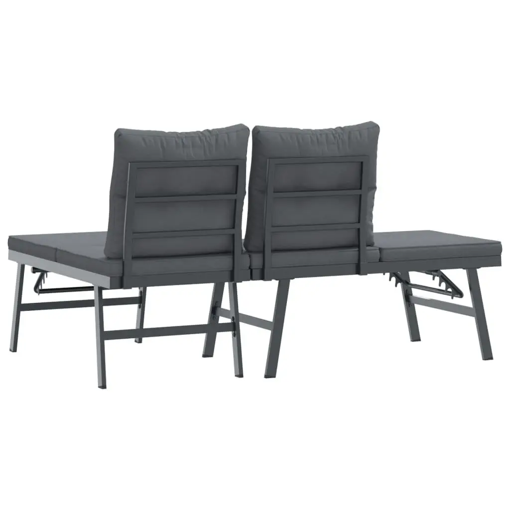 Garden Benches Outdoor Seating Set 2 pcs Black Steel Frame Cushioned Lounger