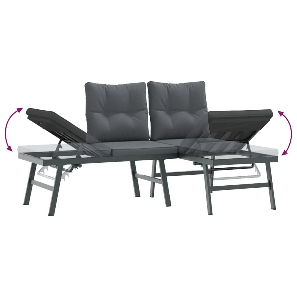 Garden Benches Outdoor Seating Set 2 pcs Black Steel Frame Cushioned Lounger