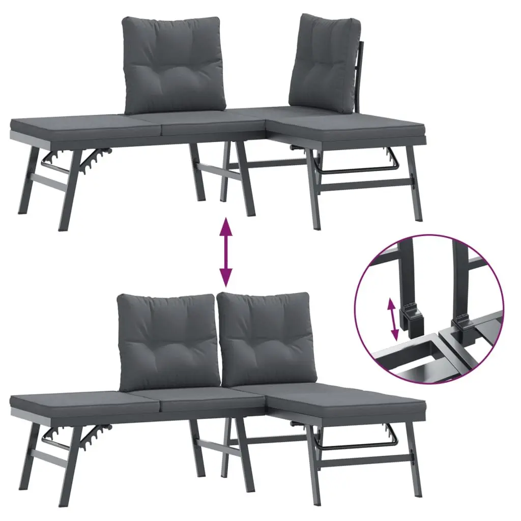 Garden Benches Outdoor Seating Set 2 pcs Black Steel Frame Cushioned Lounger