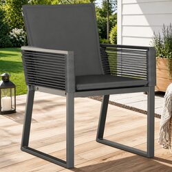 Outdoor Garden Chairs Set 4 Pcs Black Poly Rattan Cushioned Seating Furniture
