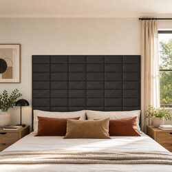 Wall Headboard Panels 12 Pcs 30x15cm Modern Bedroom Fabric Engineered Wood Grey