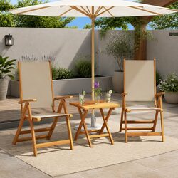 Folding Outdoor Chairs 2 pcs Solid Wood Acacia Textilene Garden Patio Seating