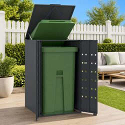 Wheelie Bin Storage Single Garbage Can Shed Anthracite Steel Garden Waste