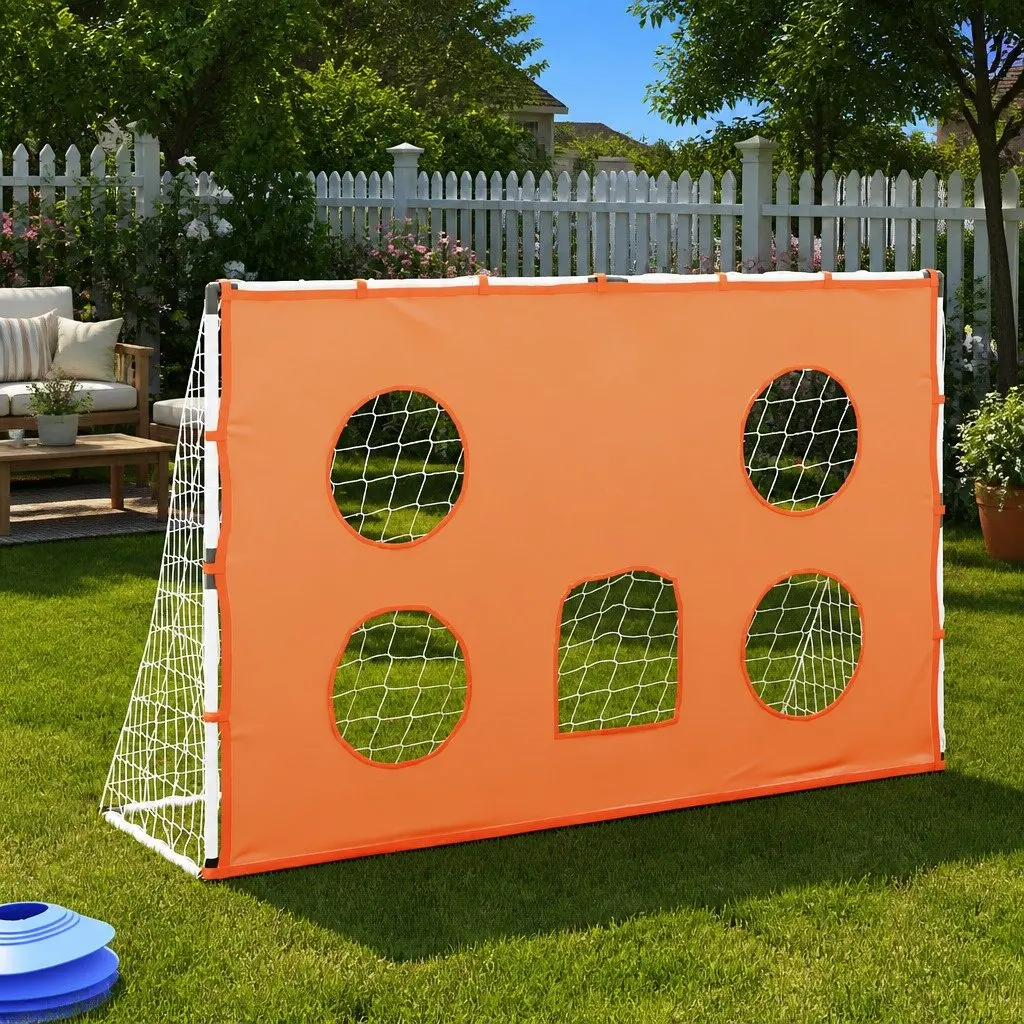 Kids Football Goal with Target Mat and Ball Indoor Outdoor 182x62x118cm White