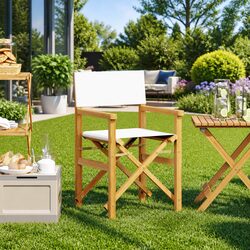 Folding Director's Chair Cream Outdoor Garden Patio Seating Camping Lounge Seat