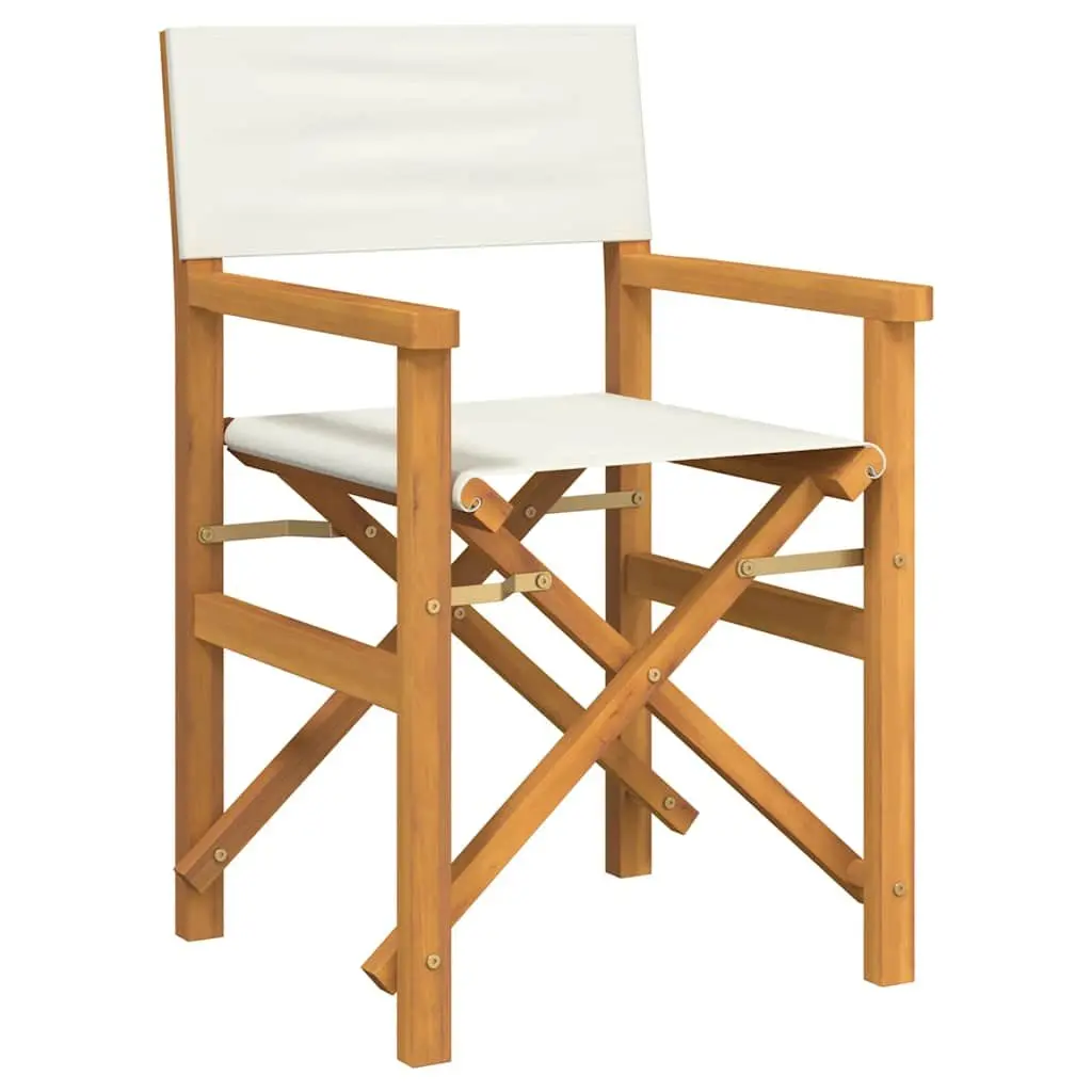 Folding Director's Chair Cream Teak Wood Outdoor Garden Patio Seating