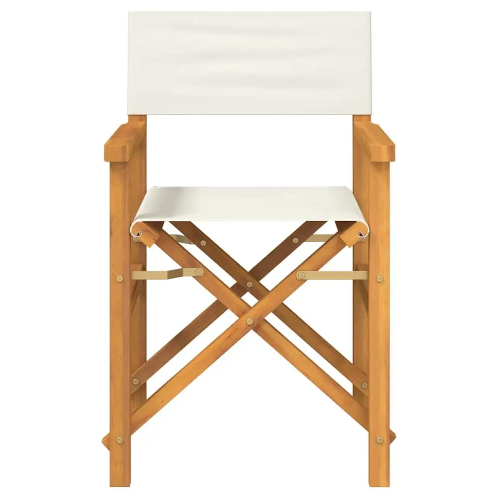 Folding Director's Chair Cream Teak Wood Outdoor Garden Patio Seating