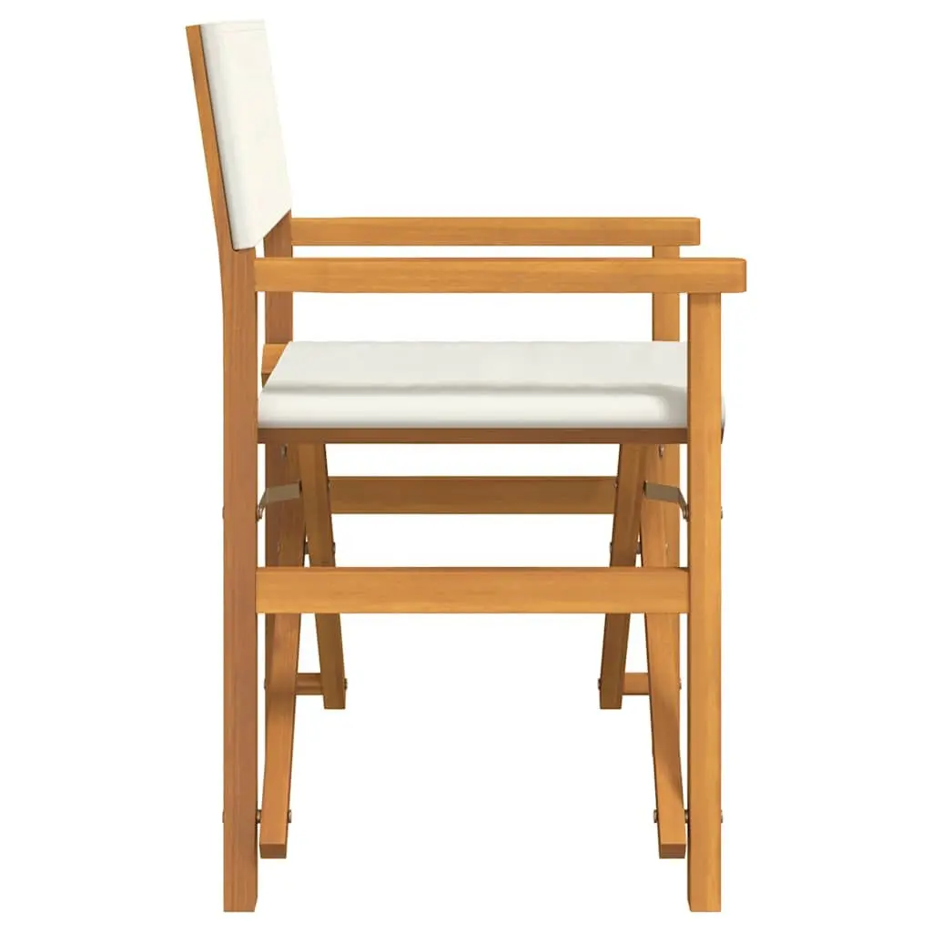 Folding Director's Chair Cream Teak Wood Outdoor Garden Patio Seating