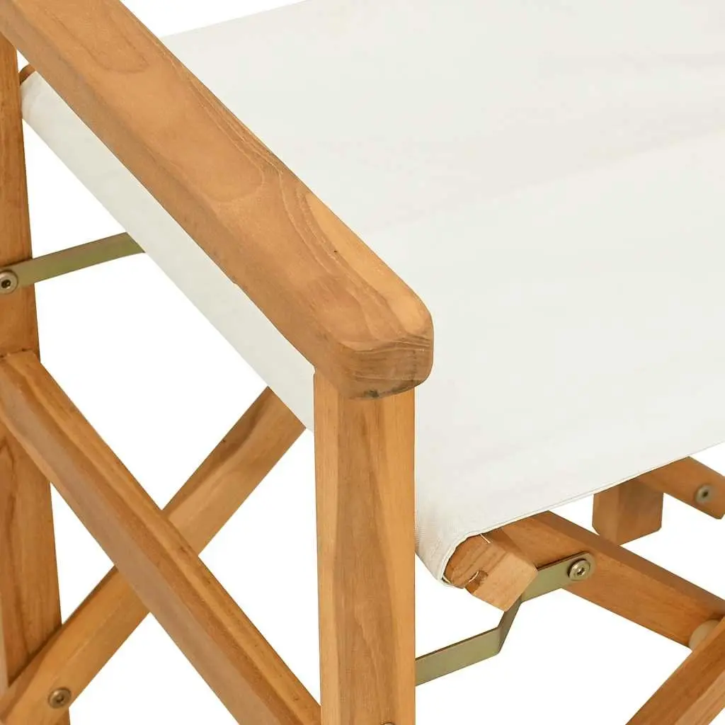 Folding Director's Chair Cream Teak Wood Outdoor Garden Patio Seating