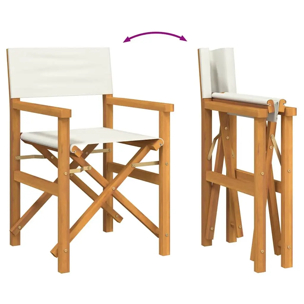 Folding Director's Chair Cream Teak Wood Outdoor Garden Patio Seating