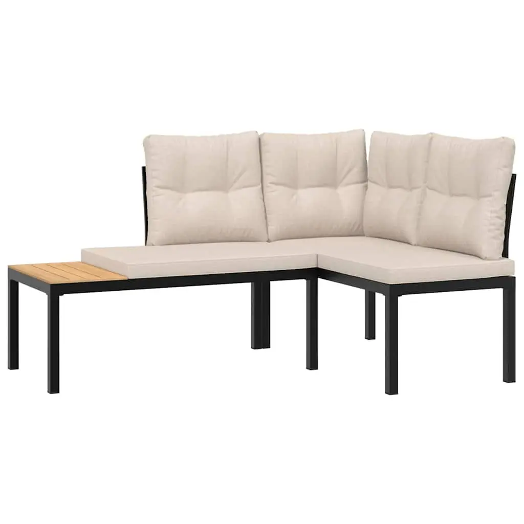 Outdoor Garden Benches 2 pcs Black Steel Frame Cushioned Patio Seating Furniture