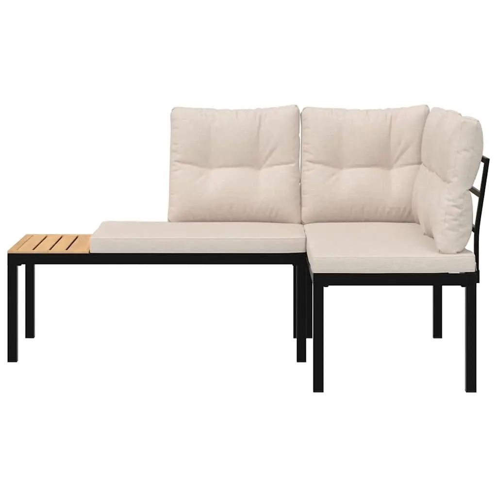 Outdoor Garden Benches 2 pcs Black Steel Frame Cushioned Patio Seating Furniture