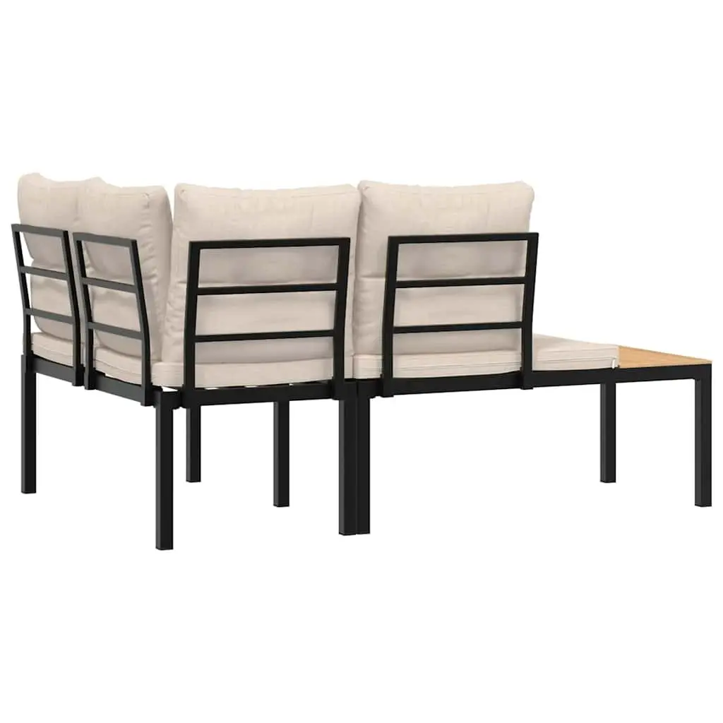 Outdoor Garden Benches 2 pcs Black Steel Frame Cushioned Patio Seating Furniture
