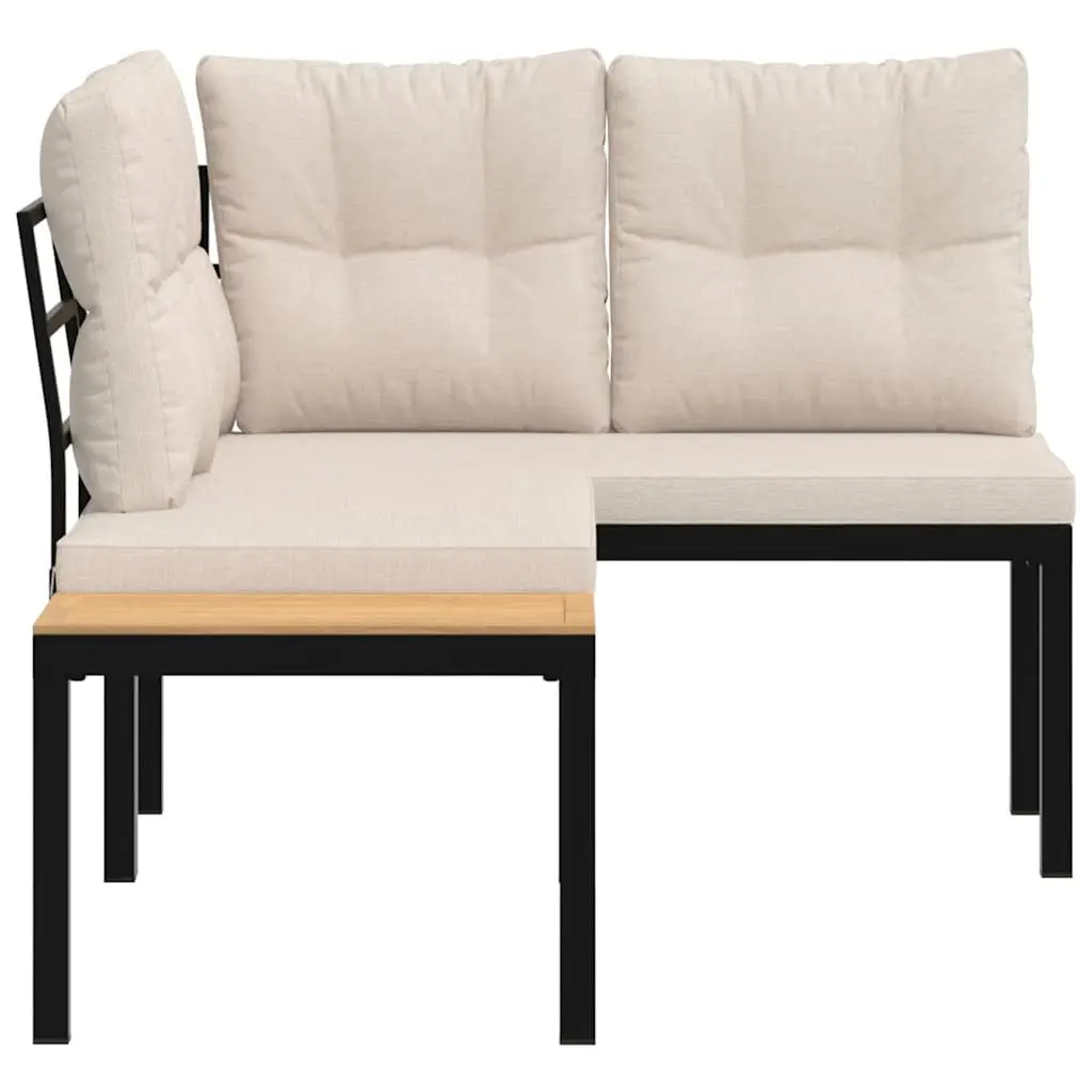 Outdoor Garden Benches 2 pcs Black Steel Frame Cushioned Patio Seating Furniture