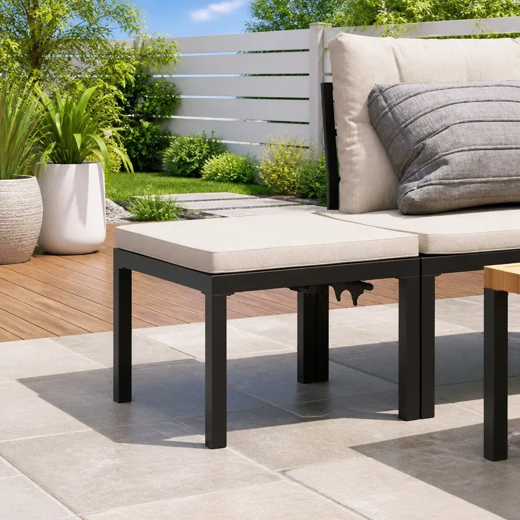 Garden Stool with Cushion Black Outdoor Foot Rest Padded Seat Adjustable