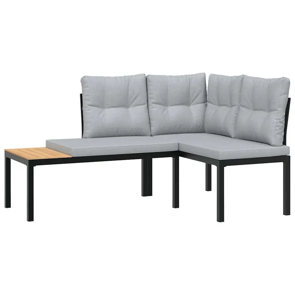Outdoor Garden Benches 2 pcs Cushions Black Steel Frame Patio Seating Set