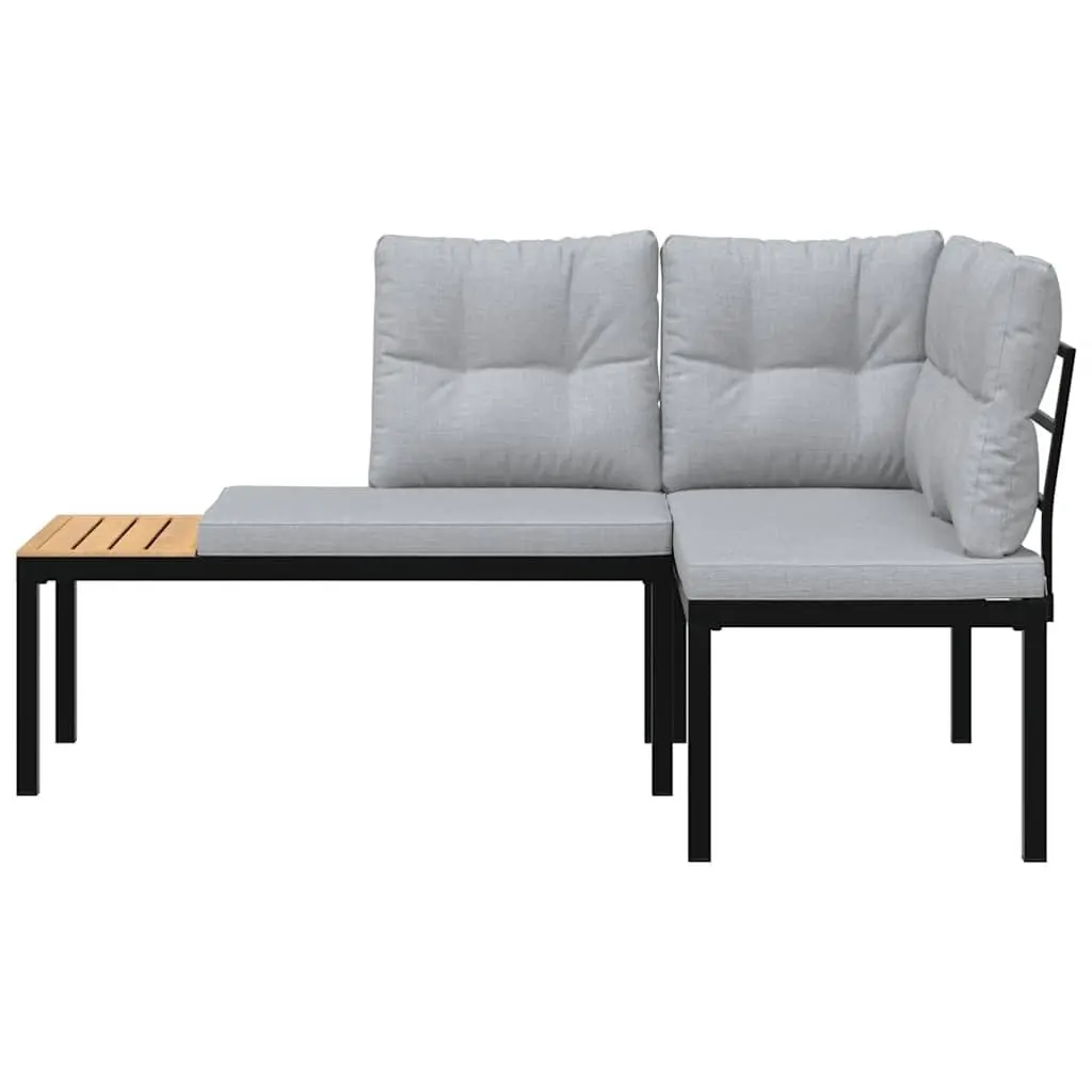 Outdoor Garden Benches 2 pcs Cushions Black Steel Frame Patio Seating Set