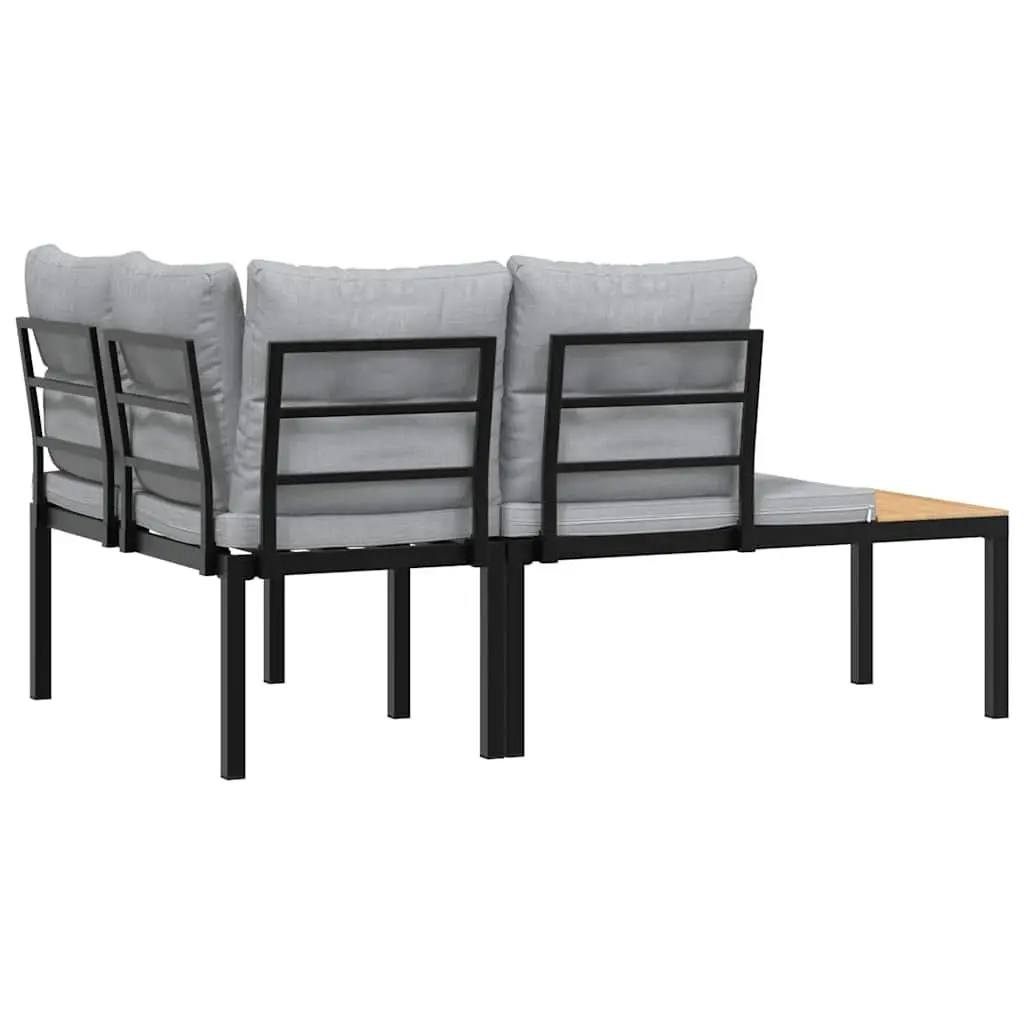 Outdoor Garden Benches 2 pcs Cushions Black Steel Frame Patio Seating Set