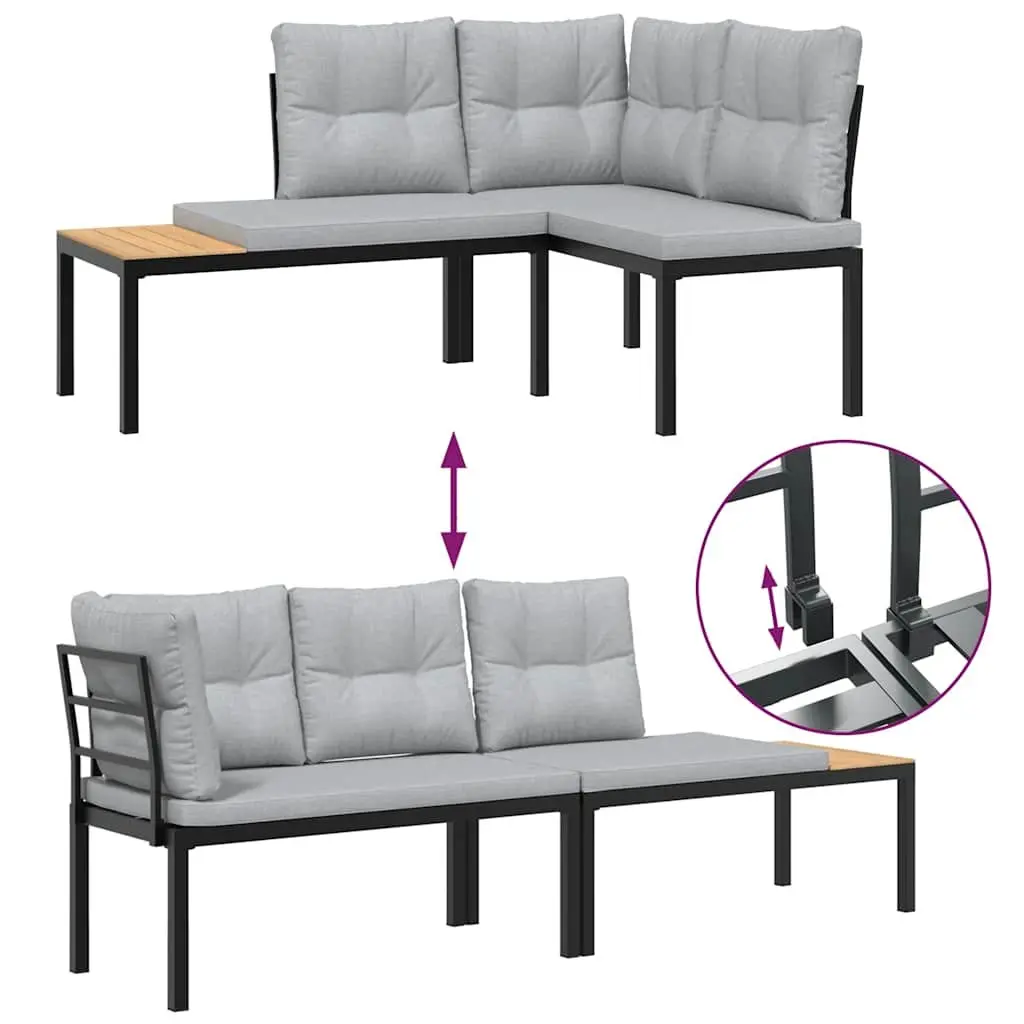 Outdoor Garden Benches 2 pcs Cushions Black Steel Frame Patio Seating Set