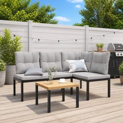 Outdoor Garden Benches 2 Pieces with Cushions Black Steel Seating Patio