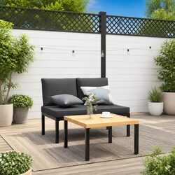 Outdoor Garden Bench with Cushions Black Aluminium Frame Seating Furniture