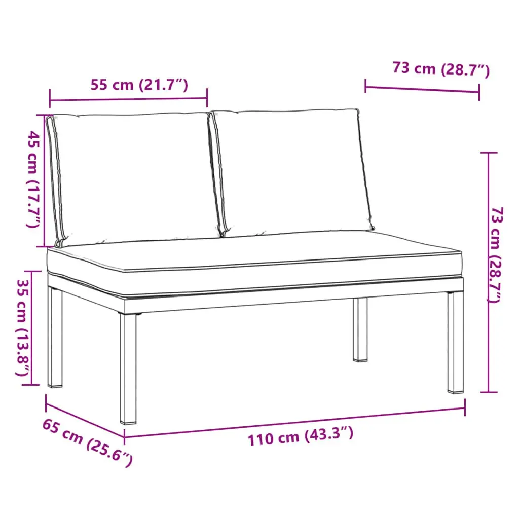 Garden Bench Aluminium Outdoor Patio Seat with Cushions Black