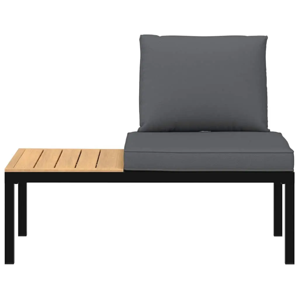 Garden Bench Aluminium Frame with Cushions Side Table Black