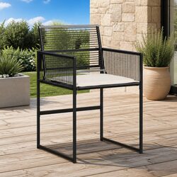 Outdoor Chairs Set 4 pcs Black Poly Rattan Garden Seating with Cushions