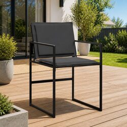 Outdoor Garden Chairs Set 4 pcs Black Steel Frame Textilene Seat Cushions