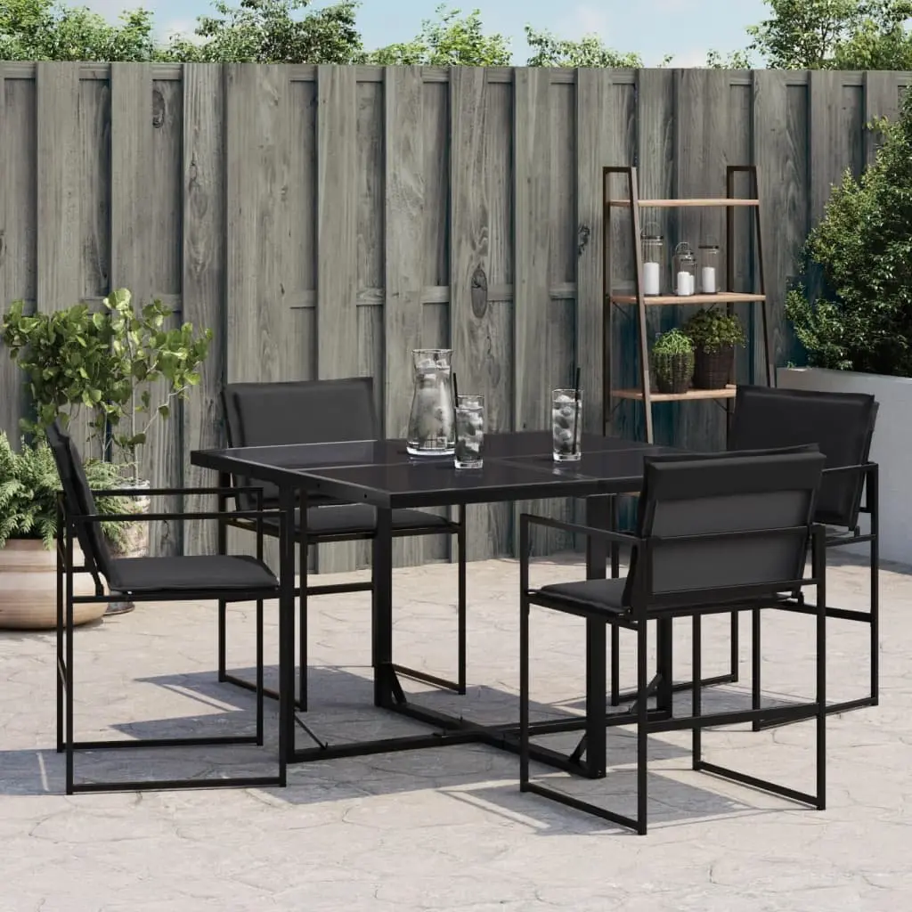 Outdoor Garden Chairs Set 4 Piece Black Steel Frame Textilene Seat Cushions