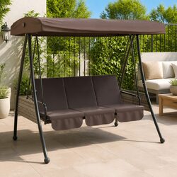 Garden Swing Bench 2-in-1 Lounger Adjustable Canopy Brown Outdoor Patio Seating