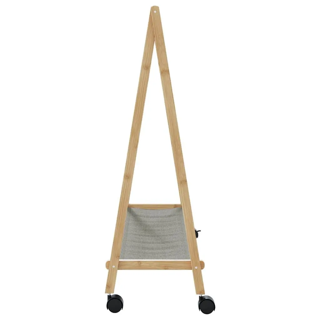 Bamboo Clothes Rack Foldable with Shelves Wheels Brown
