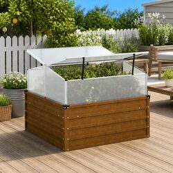 Garden Planter with Greenhouse Weathering Steel Raised Bed Box Outdoor Flower