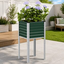 Garden Planter Box Green 45x45x88 cm Outdoor Flower Pot Stand Steel Raised Bed