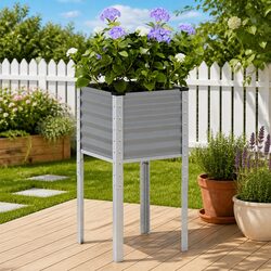 Garden Planter Box Steel Grey 45x45x88 cm Outdoor Flower Pot Decorative Raised