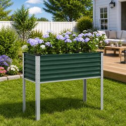 Garden Planter Box Steel Green Outdoor Patio Balcony Flowers Plants Herbs