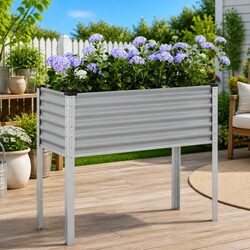 Garden Planter Box Steel Grey Outdoor Flowers Vegetables Herbs Patio Balcony