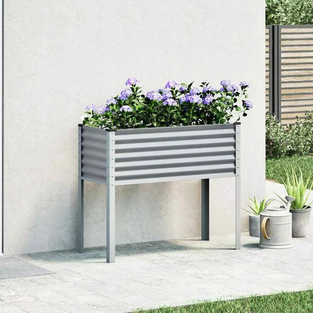 Garden Planter Box Steel Grey Outdoor for Flowers Vegetables Herbs