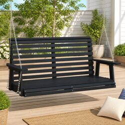 Garden Swing Bench Outdoor Porch Chair Black Solid Wood Fir Metal Chains