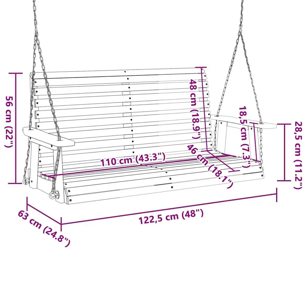 Garden Swing Bench Outdoor Porch Chair Black Solid Wood Fir with Metal Chains