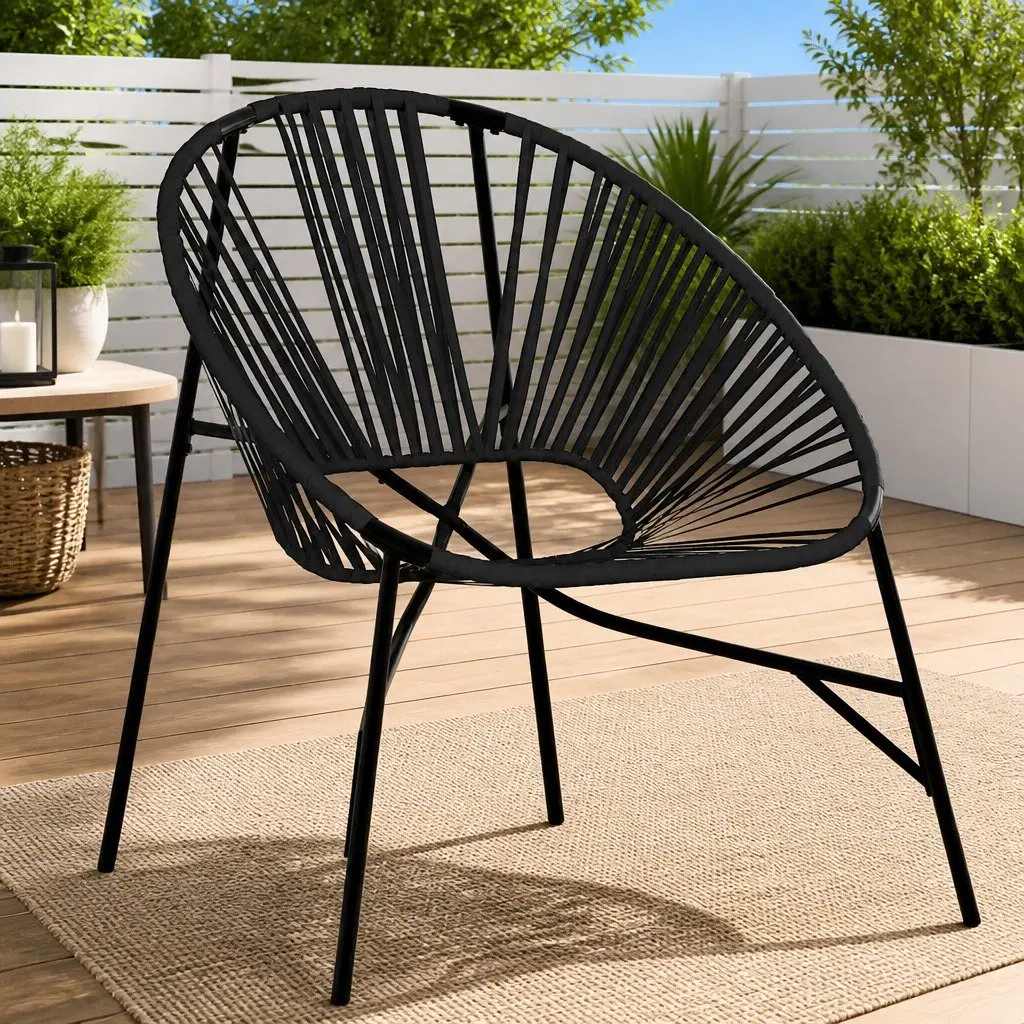 Outdoor Egg Chair Black Garden Seating Relaxation Lounge Seat with Armrests
