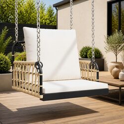 Outdoor Swing Chair with Cushions Brown Hanging Garden Seat Poly Rattan Steel
