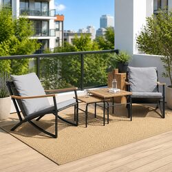 4 Piece Balcony Furniture Set Outdoor Patio Garden Seating with Cushions Black