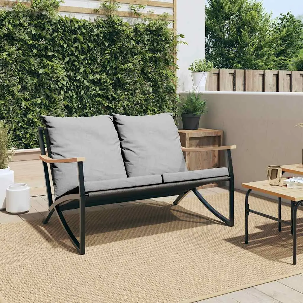 Garden Bench with Cushions 120cm Powder-coated Steel Frame Black