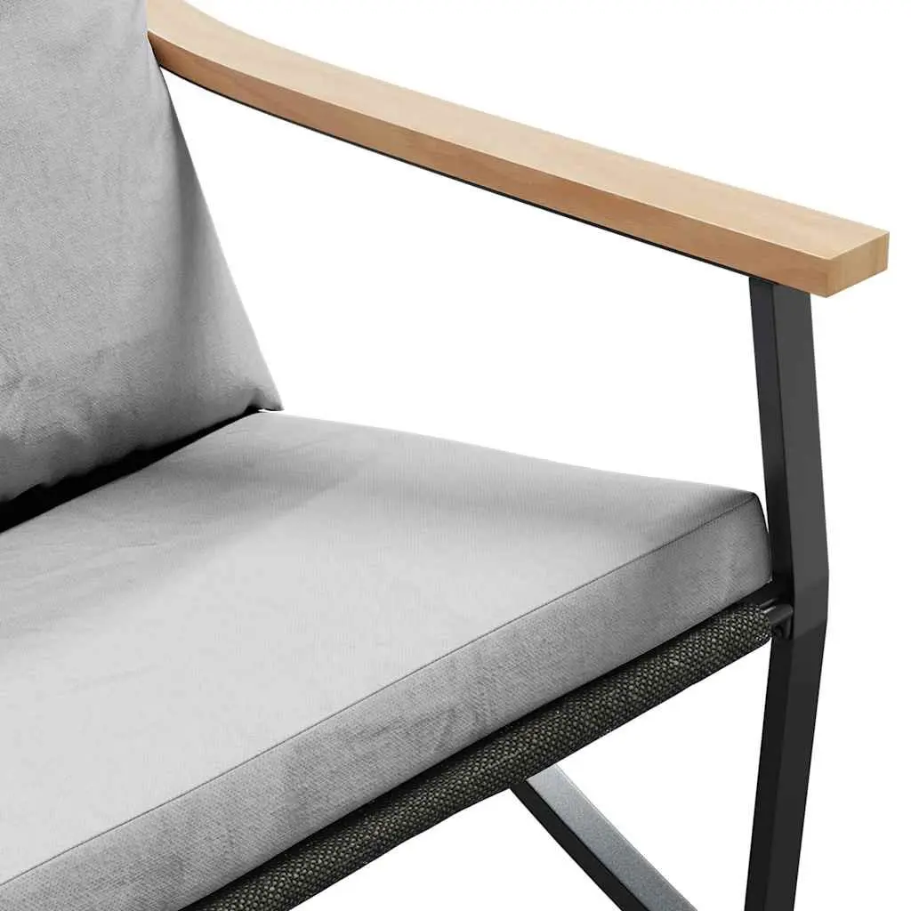 Garden Bench with Cushions 120cm Powder-coated Steel Frame Black