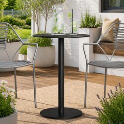 Round Garden Table Black Outdoor Patio Dining Steel Frame Ø50cm Height 72cm