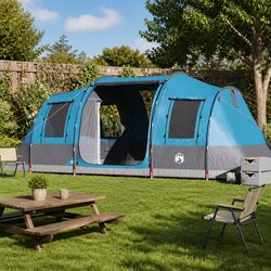 Camping Tent Tunnel 4-Person Blue Waterproof Fibreglass Poles Easy Setup