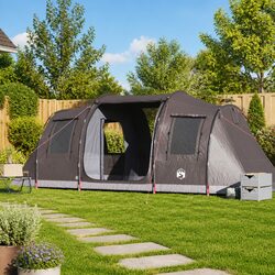 Camping Tent Tunnel 4-Person Brown Waterproof Fibreglass Poles Easy Setup