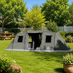 Family Tunnel Tent 6-Person Green Waterproof Camping Outdoor Adventure Shelter
